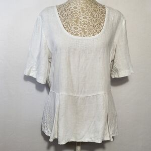 Eva Tralala Women Size S 100% Linen White Scoop Neck Pleat Side Zip Top Boho